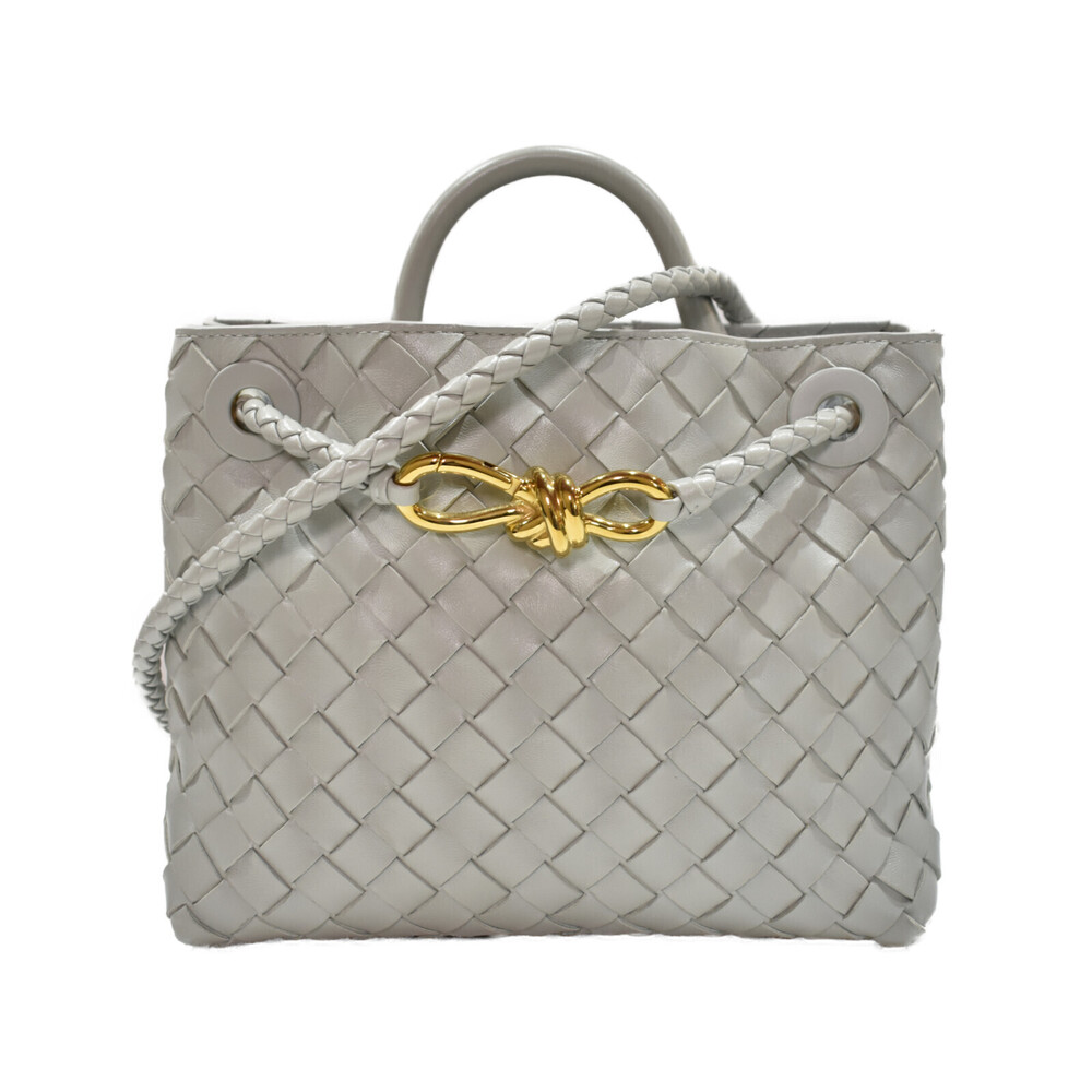 Bottega Veneta Andiamo Lambskin Shoulder Bag Gray